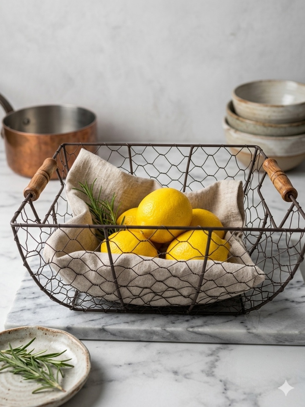 Rustic Farmhouse Chicken Wire Basket with Wooden Handles
